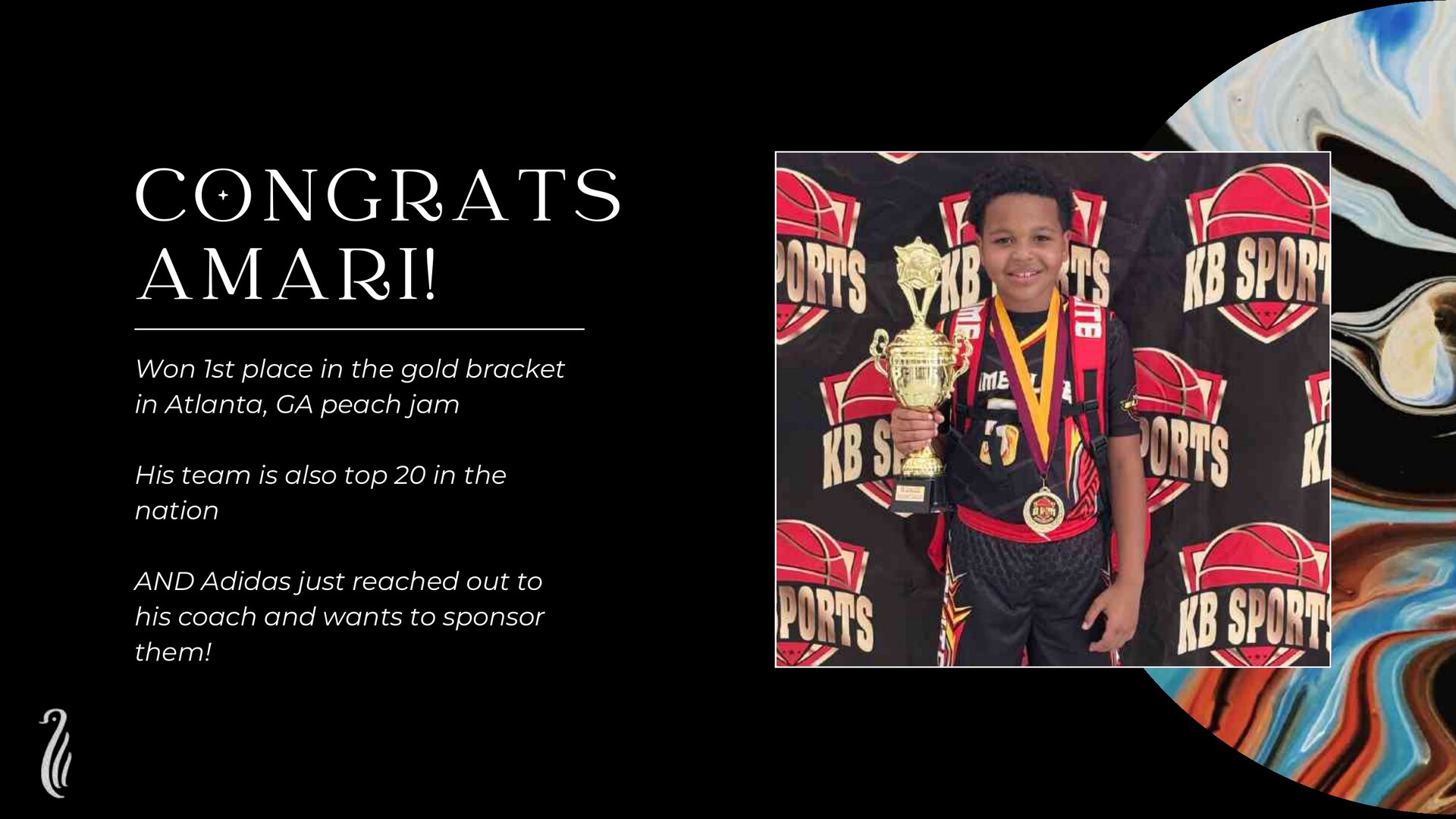 Congratulations to Amari on winning first place in the gold bracket at Peach Jam