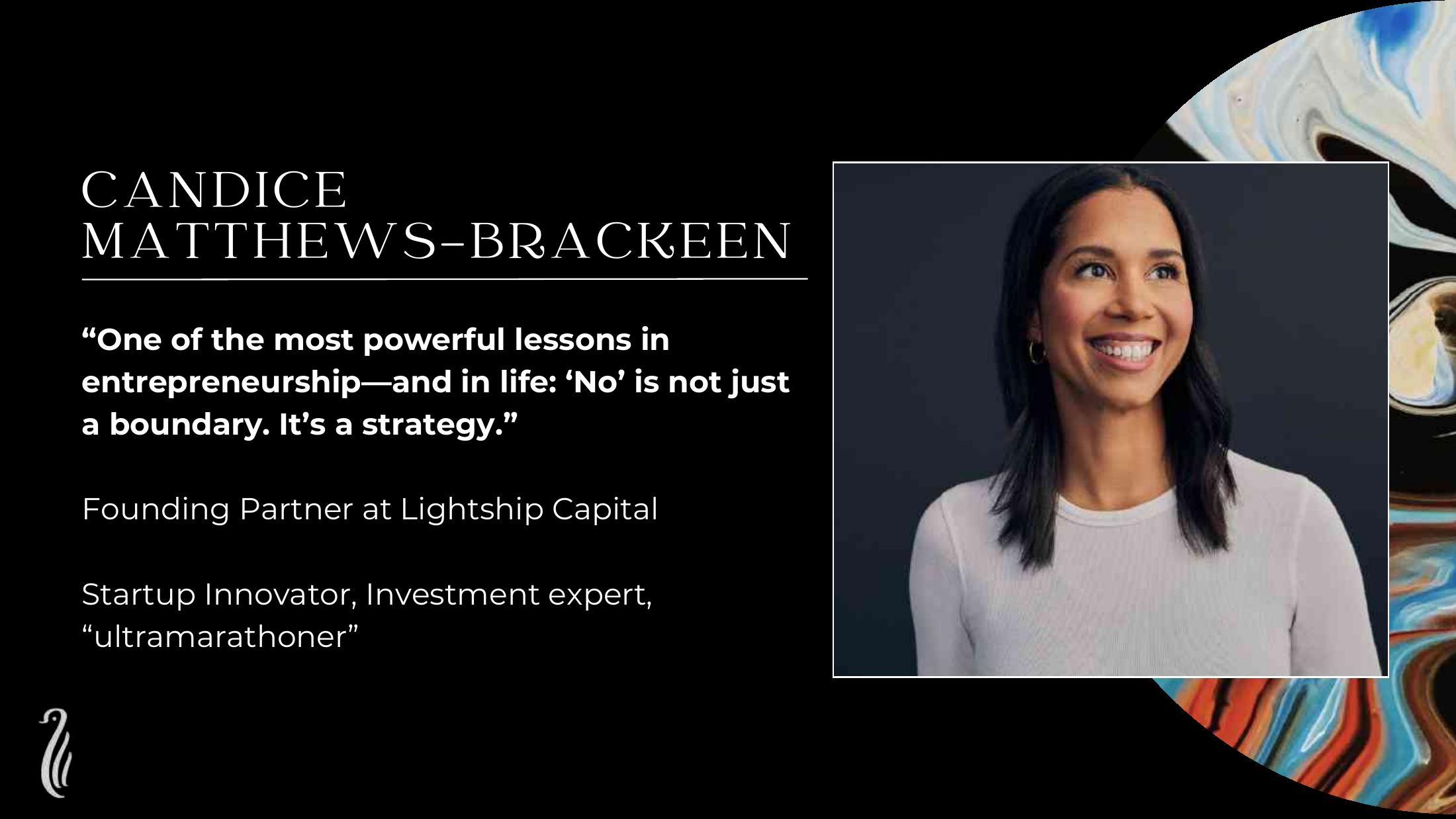 Candice Matthews-Brackeen presenter slide from Faith, Family and Finance 2025